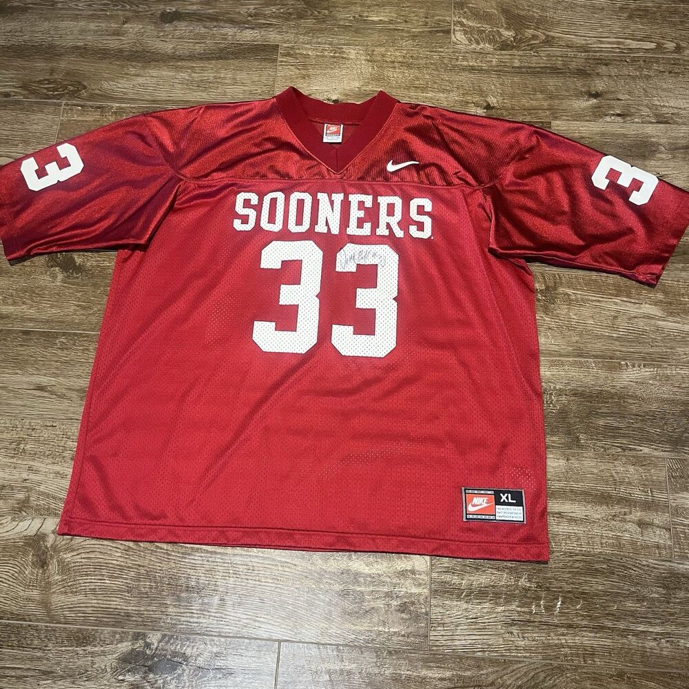 NIKE NCAA VTG 90s SOONERS OU OKLAHOMA FOOTBALL STITCH JERSEY 33 RED RETRO 2XL